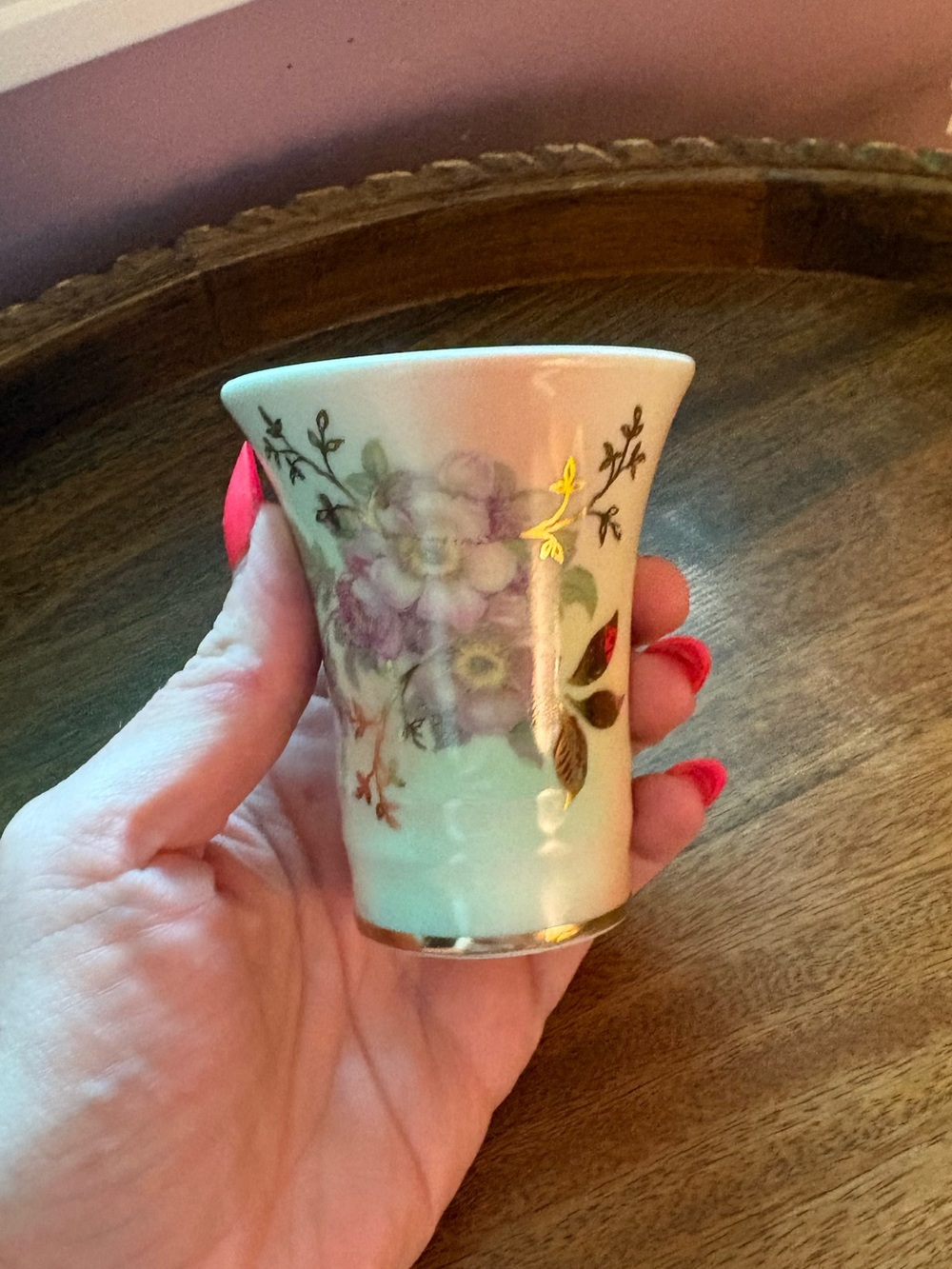 Vintage Schumann Arzberg Bavaria Floral Mini Bud Vase Gold Trim 3.5”